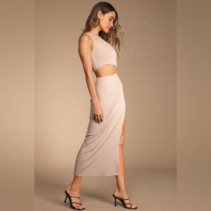 Lulus Beige Cutout Midi Dress